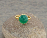 Green Onyx Vintage Ring, Green Onyx 10mm Round Gemstone Silver Bezel Ring, 925 Silver Gold Plated Statement Ring, Green Onyx Cocktail Ring